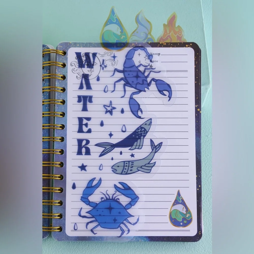 Celestial Spiral Zodiac Elements Tab Journal Notebook